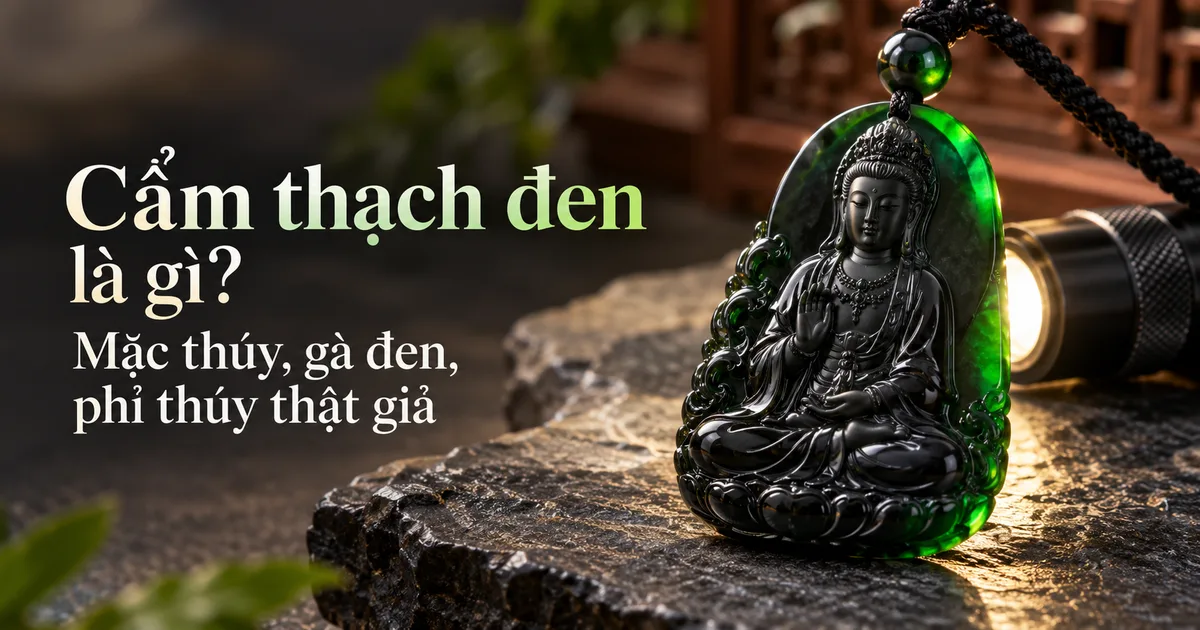 Mặt cẩm thạch đen chạm Quan Âm trên phiến đá sẫm màu, bên cạnh có đèn pin nhỏ chiếu làm mép mỏng ánh lên màu xanh đậm