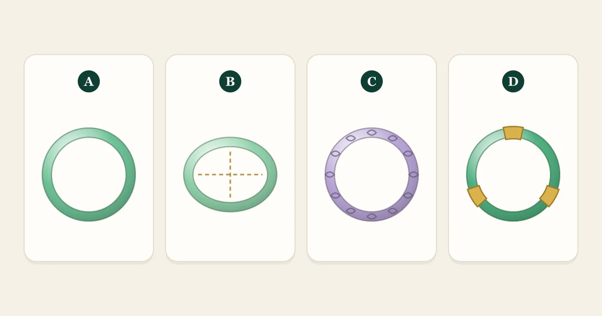 Illustration of four jadeite bangles seen from above: round, oval, carved and gold-capped