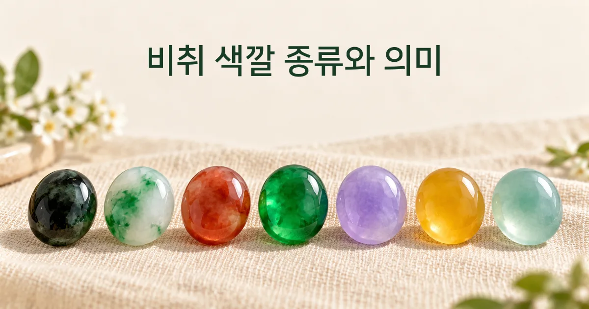 검정, 초록이 든 흰색, 빨강, 임페리얼 그린, 라벤더, 노랑, 연한 청록 비취 카보숑 삽화